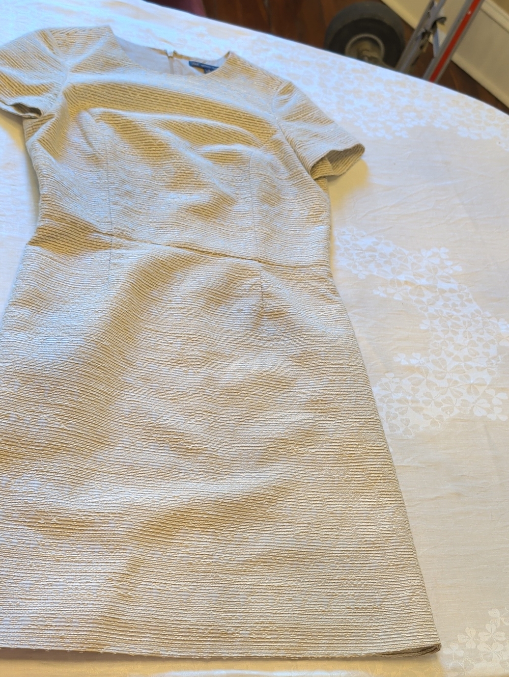 Brooks Brothers Light Beige Short-Sleeve Textured Sheath Dress